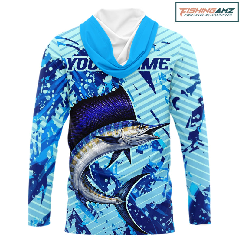 Custom Sailfish Saltwater Fishing Jerseys, Sailfish Hooded Fishing Shirts Long Sleeve For Men NHT617