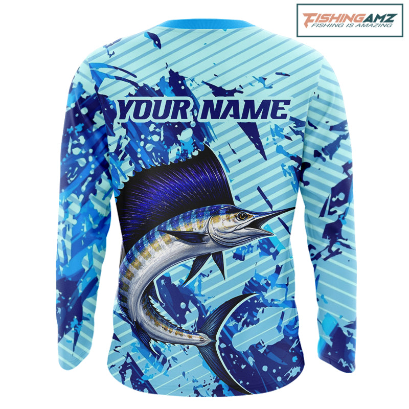 Custom Sailfish Saltwater Fishing Jerseys, Sailfish Fishing Shirts Long Sleeve For Men NHT617