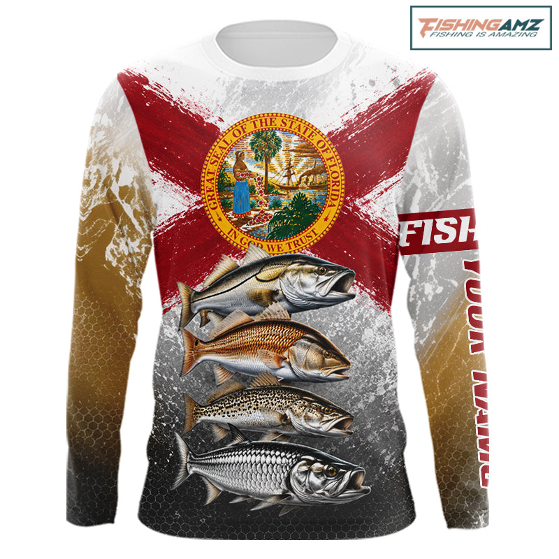 Florida Flag Fishing Jersey Inshore Grand Slam Snook Redfish Trout Tarpon Gift