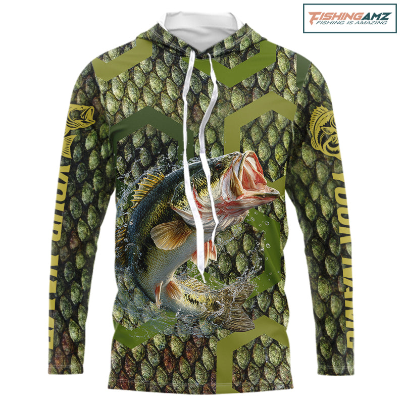 Custom Largemouth Bass Fishing Shirts Long Sleeve Hooded, Largemouth Bass Fishing Jerseys NHT378