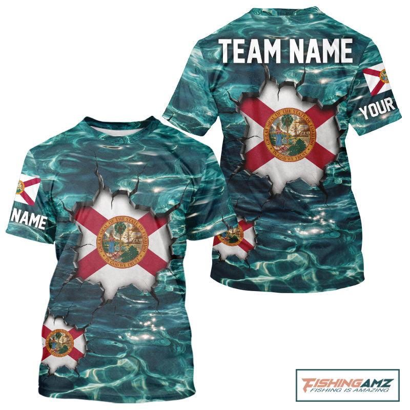 Florida Flag Fish Water Camo Custom T - Shirt Fishing Shirts, Performance Fishing Shirts For Men NHT847