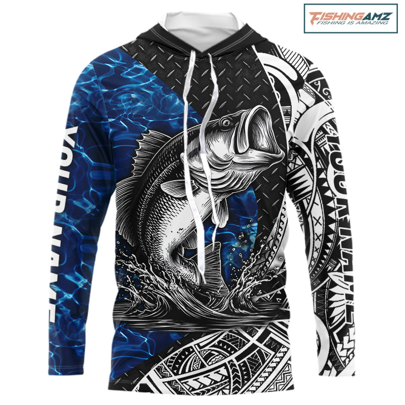 Largemouth Bass Blue Fishing Shirts Long Sleeve Hooded UPF, Fishing Gift NHT383