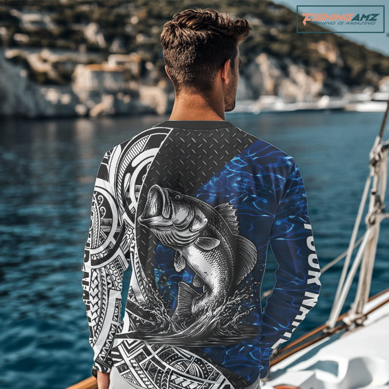 Largemouth Bass Blue Fishing Shirts Long Sleeve, Fishing Gift NHT383