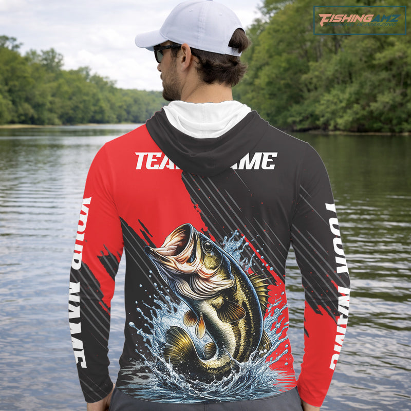 Largemouth Bass Fishing Hooded Long Sleeve Tournament Shirts, Personalized Bass Fishing Jerseys NHT431