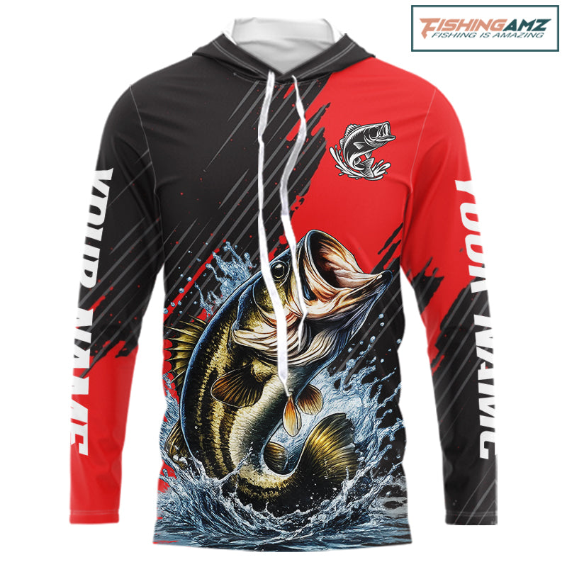 Largemouth Bass Fishing Hooded Long Sleeve Tournament Shirts, Personalized Bass Fishing Jerseys