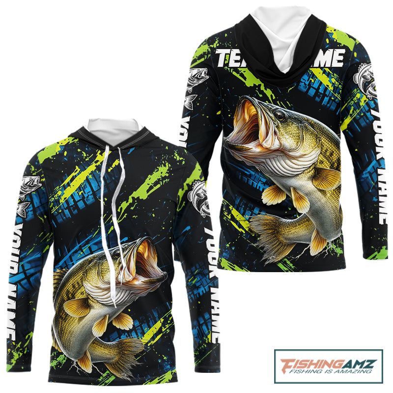 Personalized Bass Fishing Sport Jerseys For Men, Bass Fishing Shirt Long Sleeve Hooded NHT494