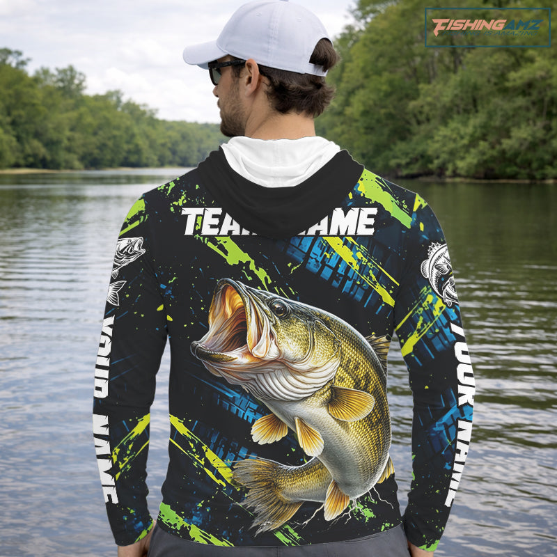 Personalized Bass Fishing Sport Jerseys For Men, Bass Fishing Shirt Long Sleeve Hooded NHT494