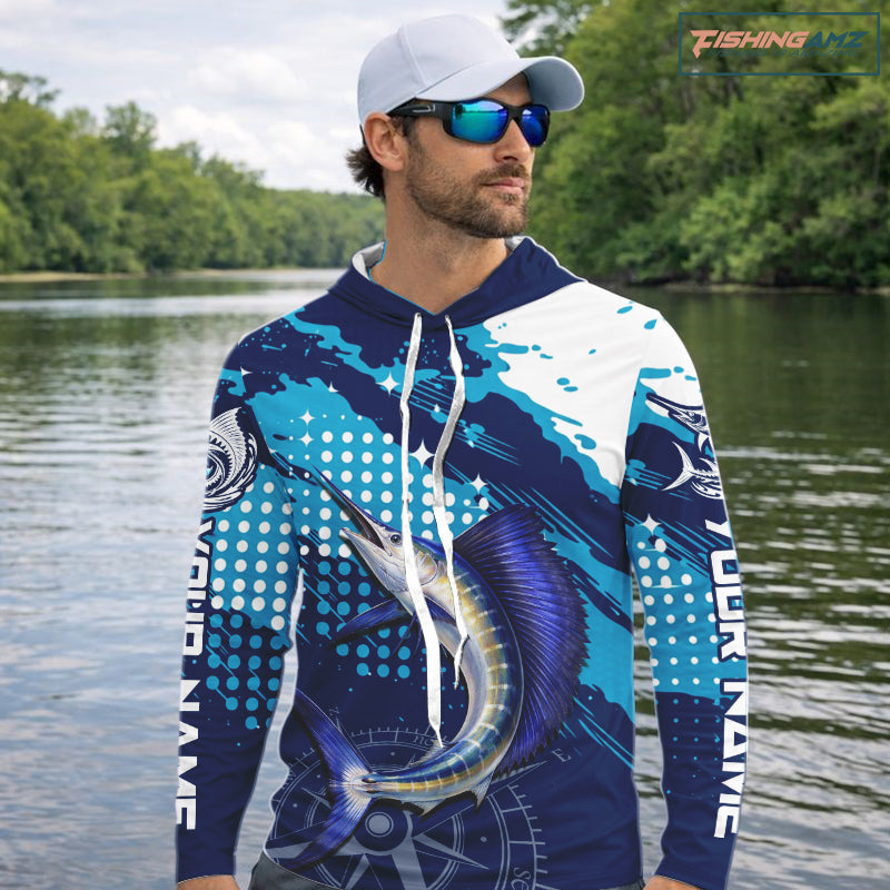 Custom Sailfish Long Sleeve Hooded Fishing Shirts For Men, Design Sailfish Fishing Jerseys NHT632