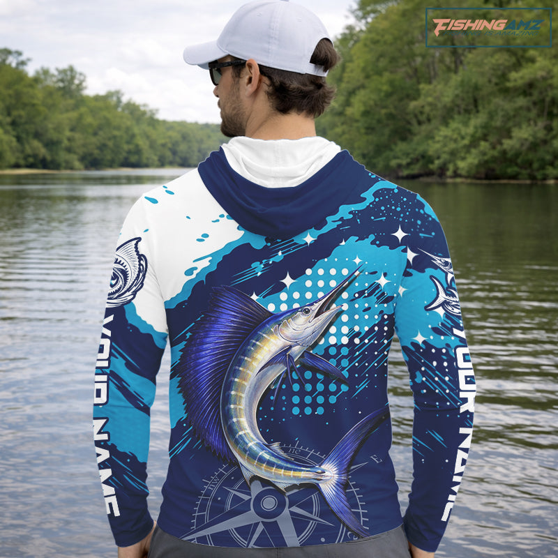 Custom Sailfish Long Sleeve Hooded Fishing Shirts For Men, Design Sailfish Fishing Jerseys NHT632
