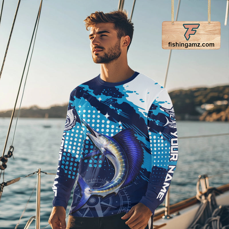 Custom Sailfish Long Sleeve Fishing Shirts For Men, Design Sailfish Fishing Jerseys NHT632