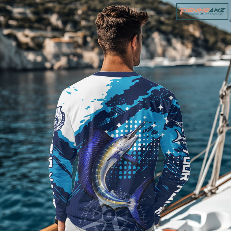 Custom Sailfish Long Sleeve Fishing Shirts For Men, Design Sailfish Fishing Jerseys NHT632