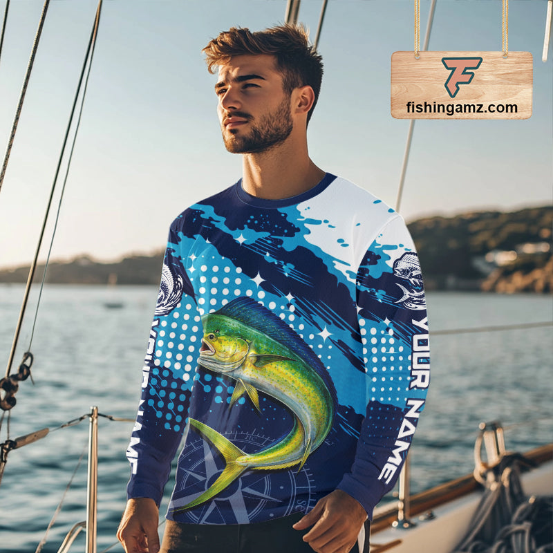 Custom Mahi Mahi Long Sleeve Fishing Shirts For Men, Design Mahi Mahi Fishing Jerseys NHT633