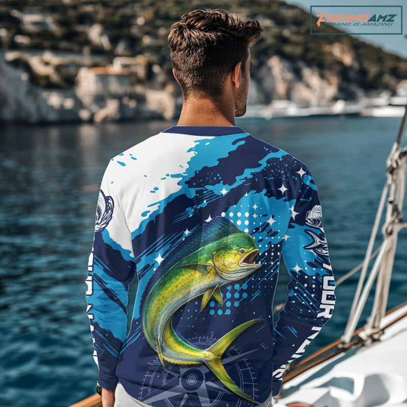 Custom Mahi Mahi Long Sleeve Fishing Shirts For Men, Design Mahi Mahi Fishing Jerseys NHT633