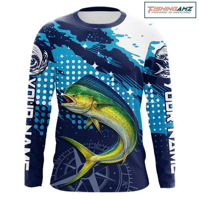 Custom Mahi Mahi Long Sleeve Fishing Shirts For Men, Design Mahi Mahi Fishing Jerseys NHT633