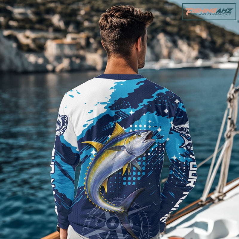 Custom Yellowfin Tuna Long Sleeve Fishing Shirts For Men, Design Tuna Fishing Jerseys NHT634
