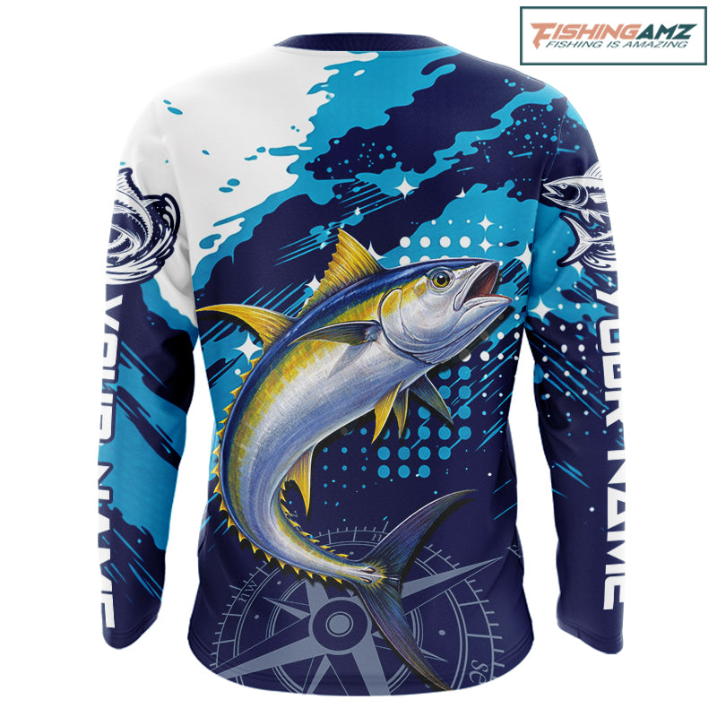 Custom Yellowfin Tuna Long Sleeve Fishing Shirts For Men, Design Tuna Fishing Jerseys NHT634