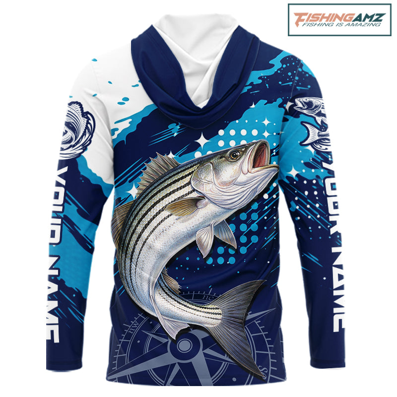 Custom Striped Bass Long Sleeve Hooded Fishing Shirts For Men, Design Striped Bass Fishing Jerseys NHT635