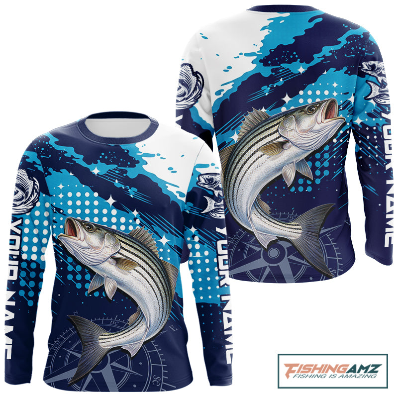 Custom Striped Bass Long Sleeve Fishing Shirts For Men, Design Striped Bass Fishing Jerseys NHT635