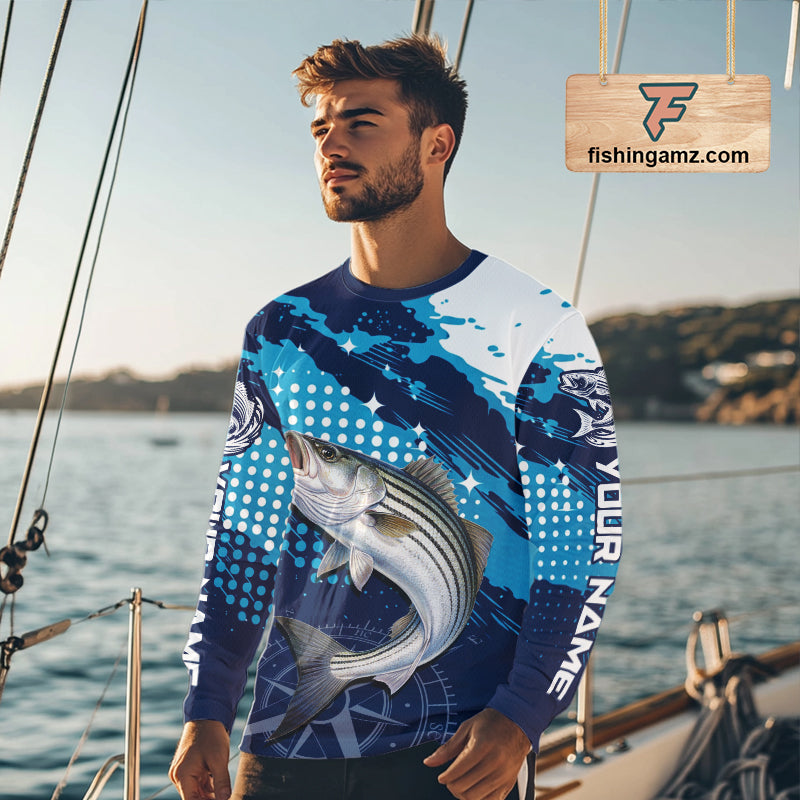 Custom Striped Bass Long Sleeve Fishing Shirts For Men, Design Striped Bass Fishing Jerseys NHT635