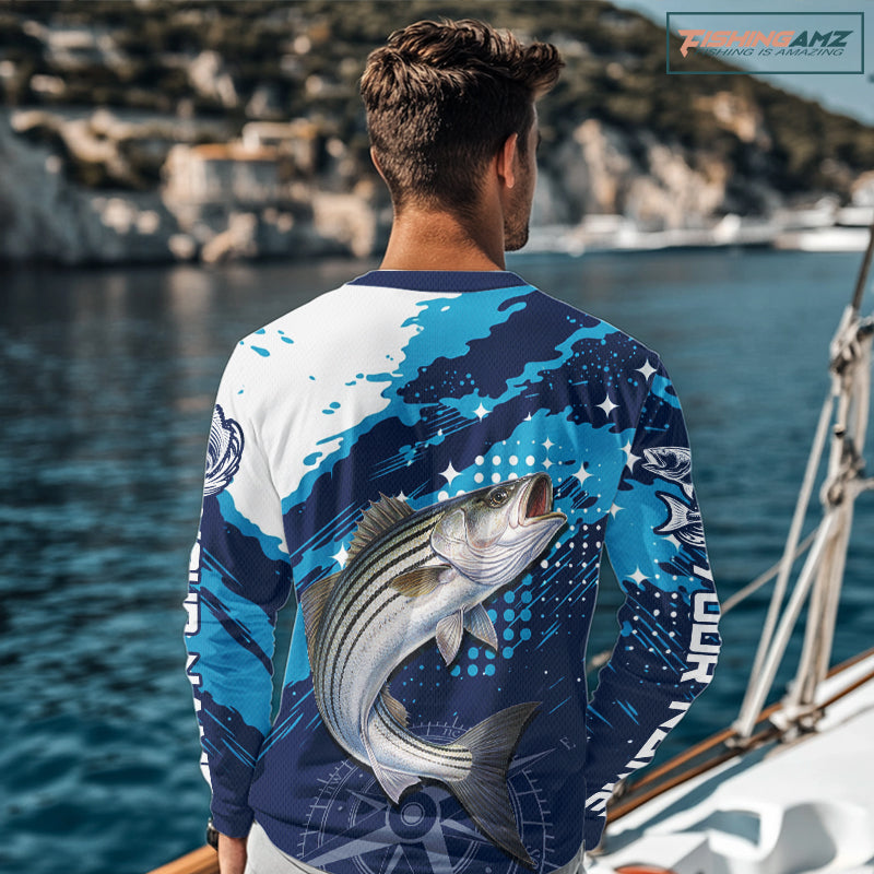 Custom Striped Bass Long Sleeve Fishing Shirts For Men, Design Striped Bass Fishing Jerseys NHT635