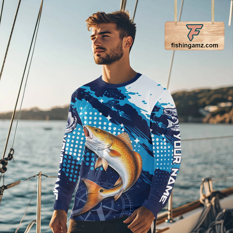 Custom Redfish Long Sleeve Fishing Shirts For Men, Design Redfish Fishing Jerseys NHT636