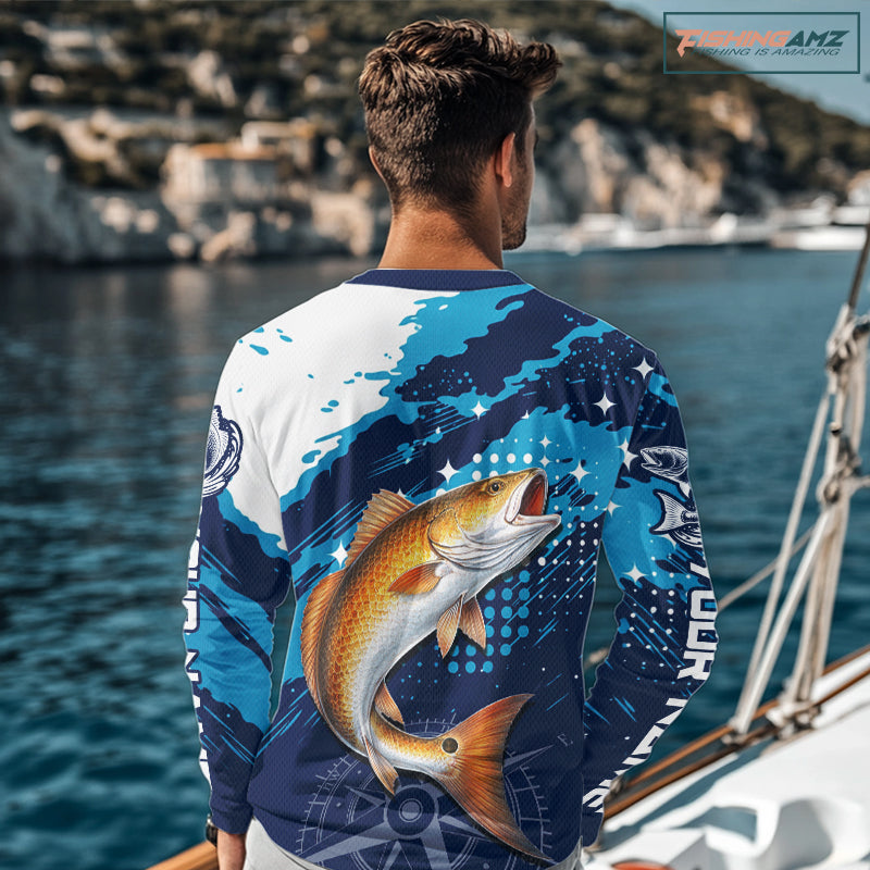 Custom Redfish Long Sleeve Fishing Shirts For Men, Design Redfish Fishing Jerseys NHT636