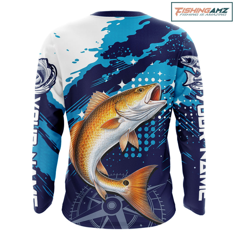 Custom Redfish Long Sleeve Fishing Shirts For Men, Design Redfish Fishing Jerseys NHT636