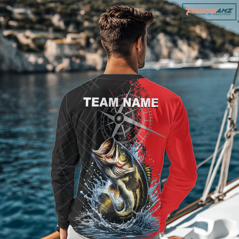 Personalized Bass Performance Fishing Shirts , Red Camo Bass Compass Tournament Shirts NHT495