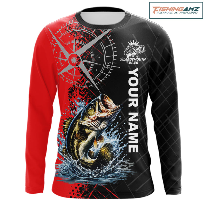 Personalized Bass Performance Fishing Shirts , Red Camo Bass Compass Tournament Shirts NHT495