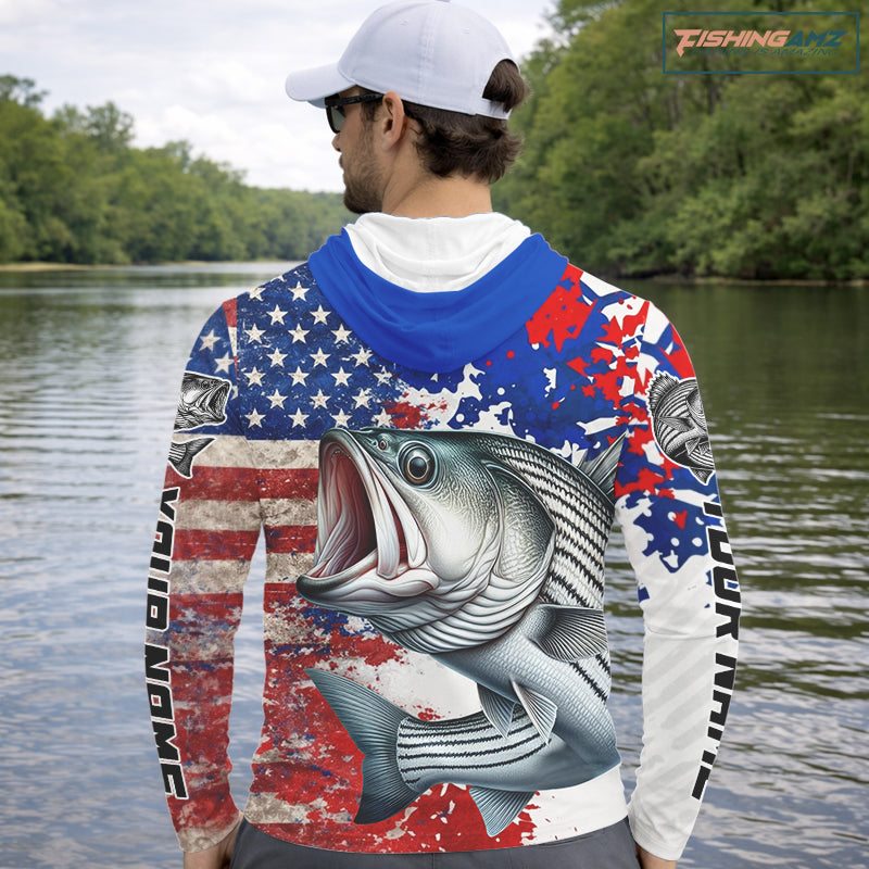 Custom Striped Bass Fishing Saltwater Performance Shirts, Hooded Fishing Shirt For Men NHT498