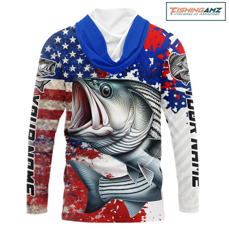 Custom Striped Bass Fishing Saltwater Performance Shirts, Hooded Fishing Shirt For Men NHT498