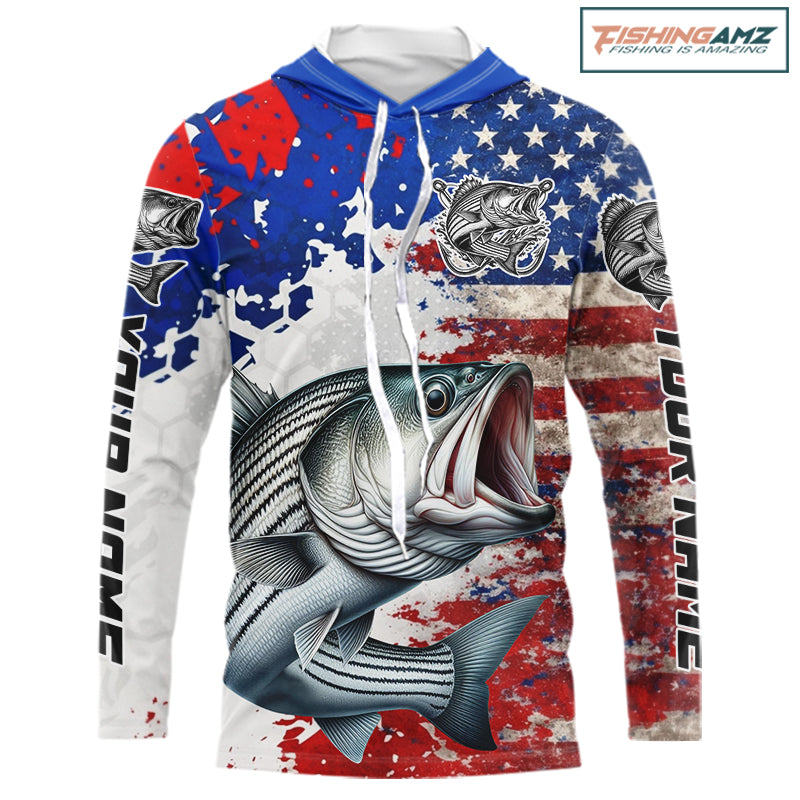 Custom Striped Bass Fishing Saltwater Performance Shirts, Hooded Fishing Shirt For Men NHT498