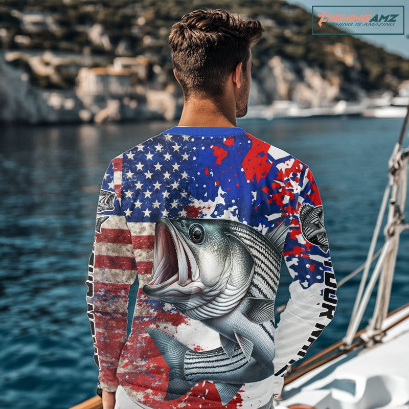 Custom Striped Bass Fishing Saltwater Performance Shirts, Fishing Shirt For Men NHT498
