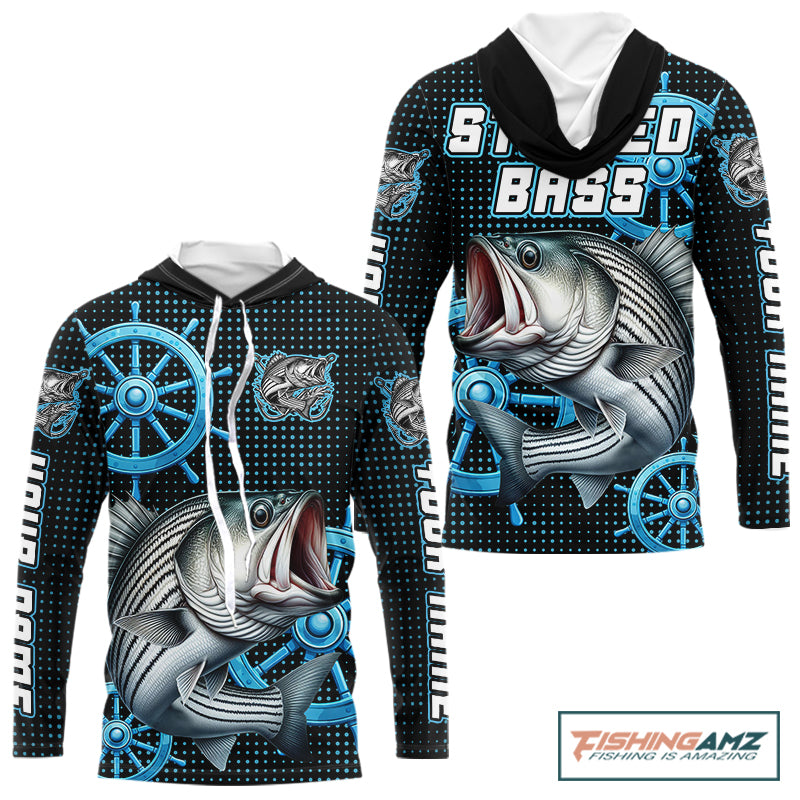 Personalized Striped Bass Fishing Jerseys, Bass Performance Hooded Fishing Shirt Custom Name NHT501