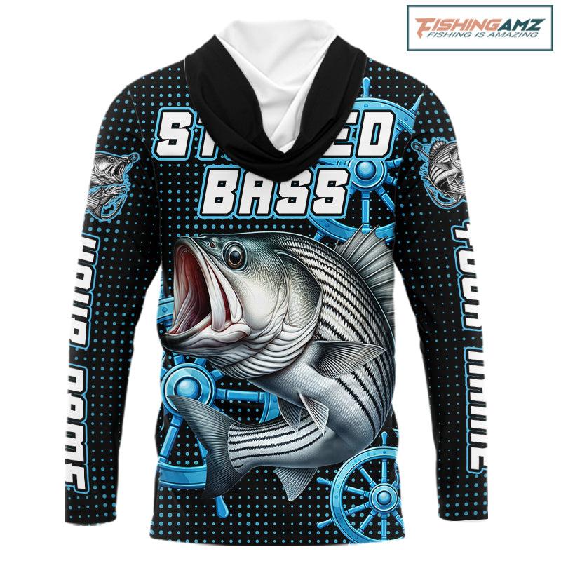 Personalized Striped Bass Fishing Jerseys, Bass Performance Hooded Fishing Shirt Custom Name NHT501