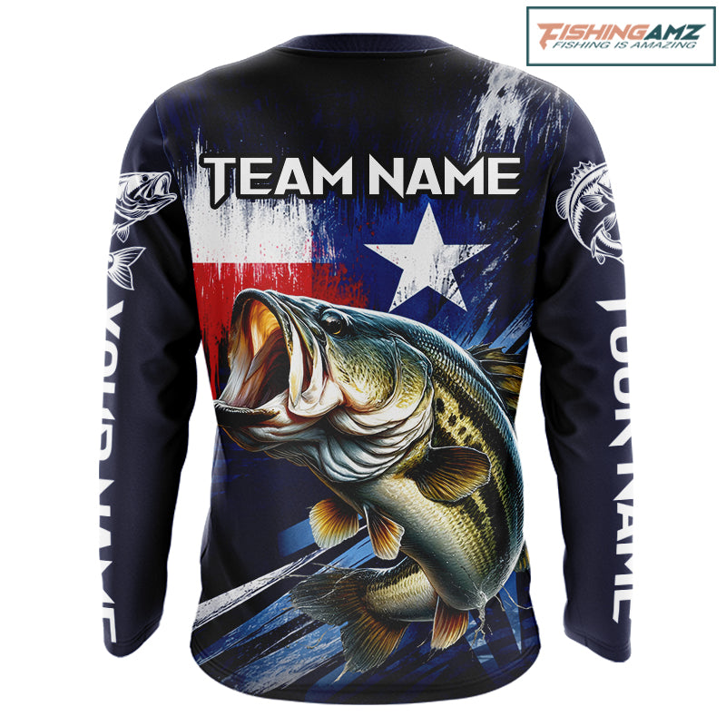 Personalized Bass Long Sleeve Performance Fishing Shirts, Bass Custom Texas Fishing Jersey