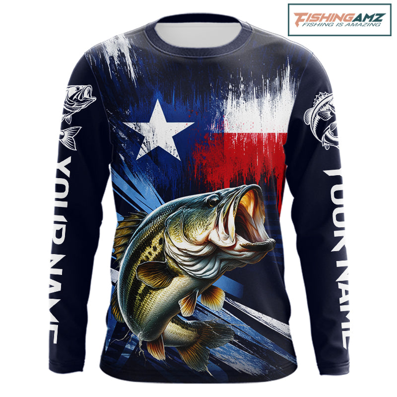 Personalized Bass Long Sleeve Performance Fishing Shirts, Bass Custom Texas Fishing Jersey