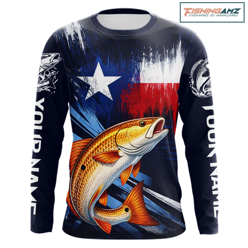 Personalized redfish long sleeve performance fishing shirt, redfish custom Texas fishing jersey