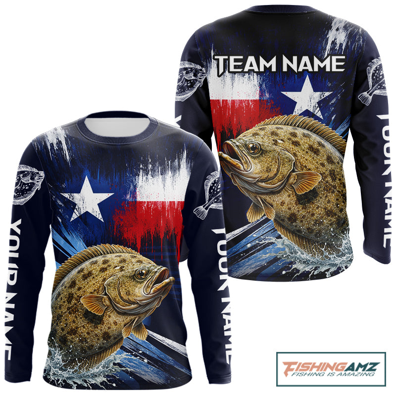 Personalized Flounder Long Sleeve Performance Fishing Shirts, Flounder Custom Texas Fishing Jersey NHT504