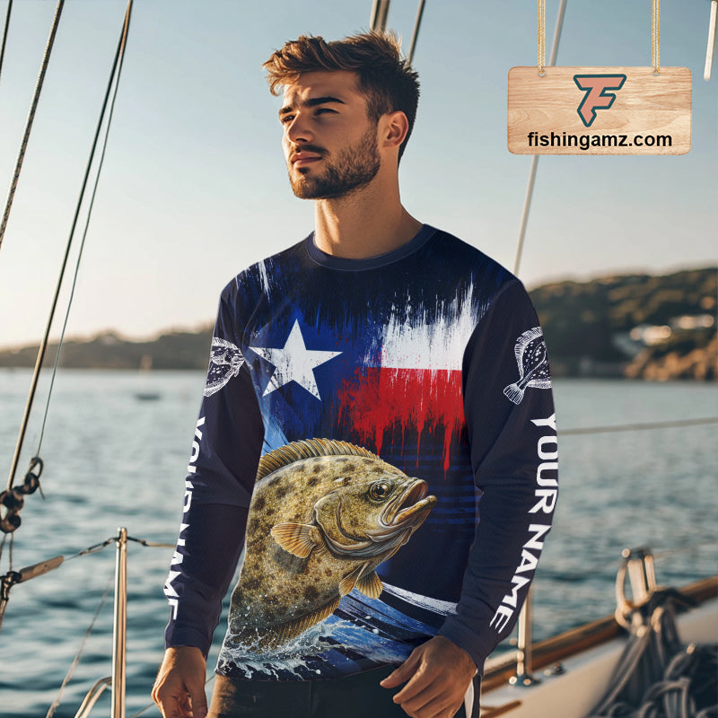 Personalized Flounder Long Sleeve Performance Fishing Shirts, Flounder Custom Texas Fishing Jersey NHT504