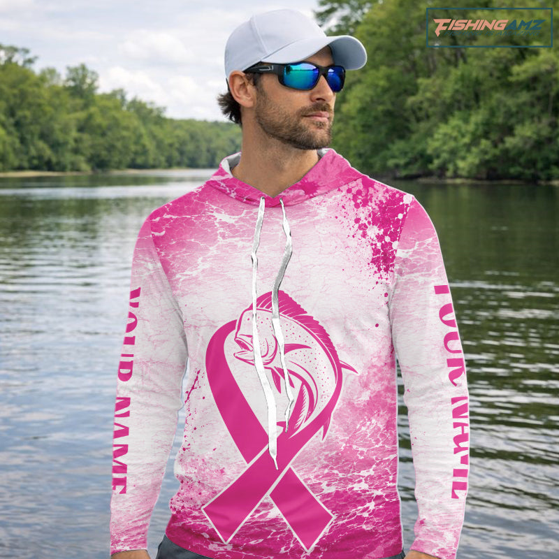 Pink Mahi Mahi Fishing Shirt Hooded Long Sleeve, Breast Cancer Awareness Fishing Shirt, Fisher Gift NHT1470