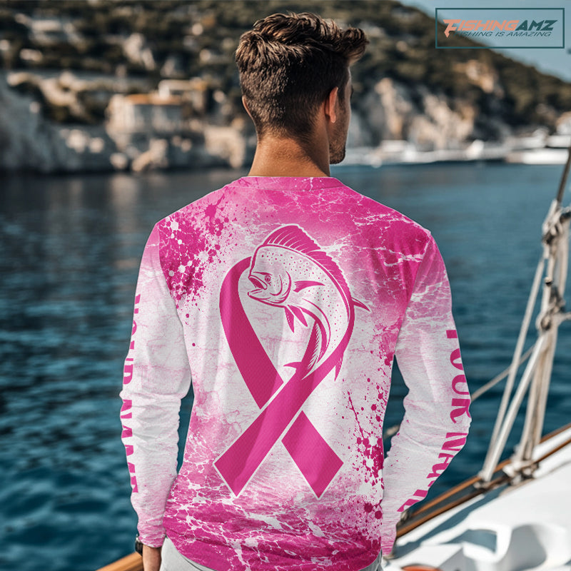 Pink Mahi Mahi Fishing Shirt Long Sleeve, Breast Cancer Awareness Fishing Shirt, Fisher Gift NHT1470
