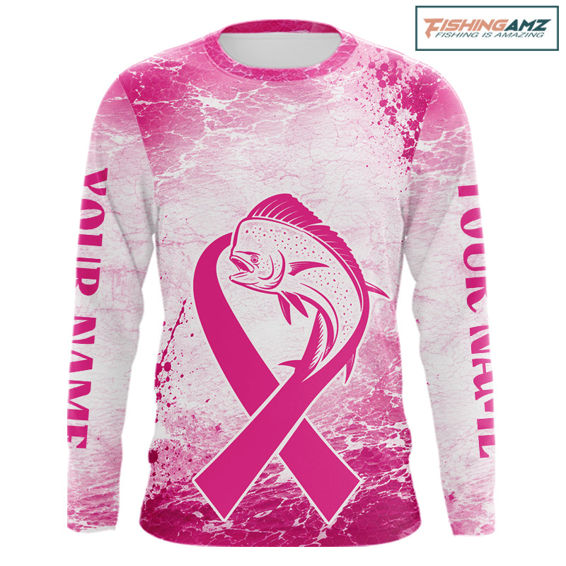 Pink Mahi Mahi Fishing Shirt Long Sleeve, Breast Cancer Awareness Fishing Shirt, Fisher Gift NHT1470