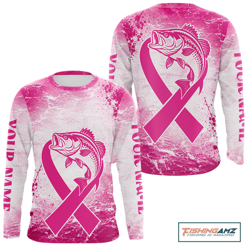 Pink Bass Fishing Shirt Long Sleeve, Breast Cancer Awareness Fishing Shirt, Bass Fisher Gift NHT1471