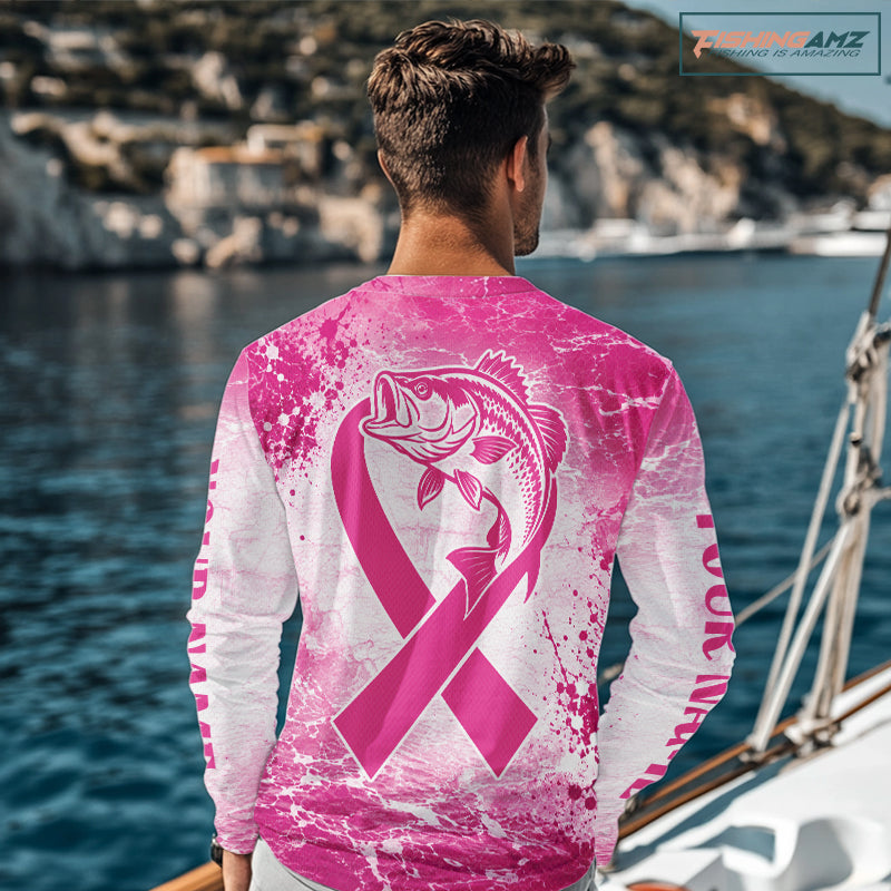 Pink Bass Fishing Shirt Long Sleeve, Breast Cancer Awareness Fishing Shirt, Bass Fisher Gift NHT1471