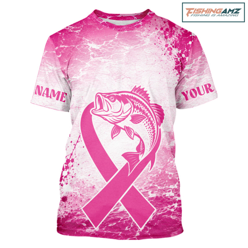 Pink Bass Fishing Shirt Short Sleeve, Breast Cancer Awareness Fishing Shirt, Bass Fisher Gift NHT1471