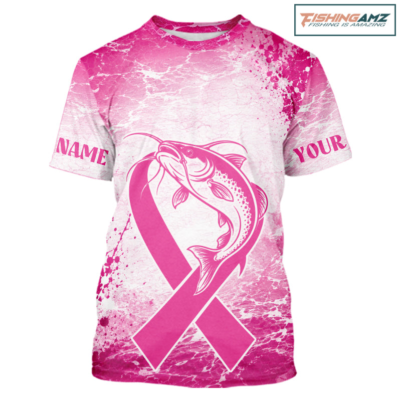Pink Catfish Fishing Shirt Short Sleeve, Breast Cancer Awareness Fishing Shirt, Catfish Fisher Gift NHT1473