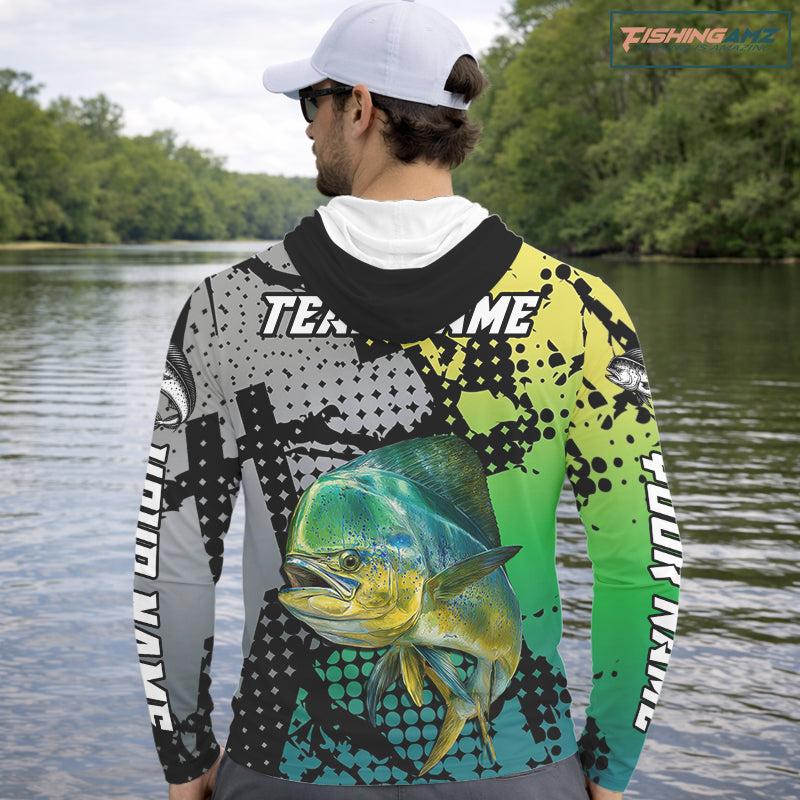 Mahi Mahi Fishing Shirt Green Camo Custom Name, Mahi Mahi Fishing Team Jerseys NHT444