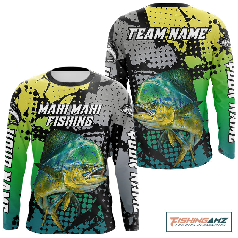 Mahi Mahi Fishing Shirt Green Camo Custom Name, Mahi Mahi Fishing Team Jerseys NHT444