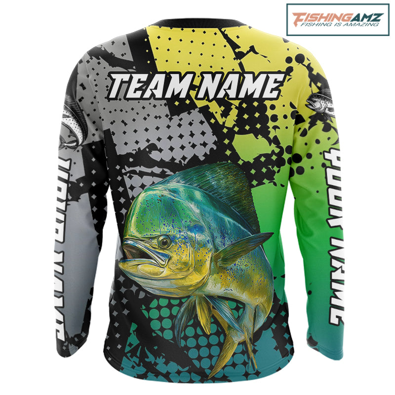 Mahi Mahi Fishing Shirt Green Camo Custom Name, Mahi Mahi Fishing Team Jerseys NHT444